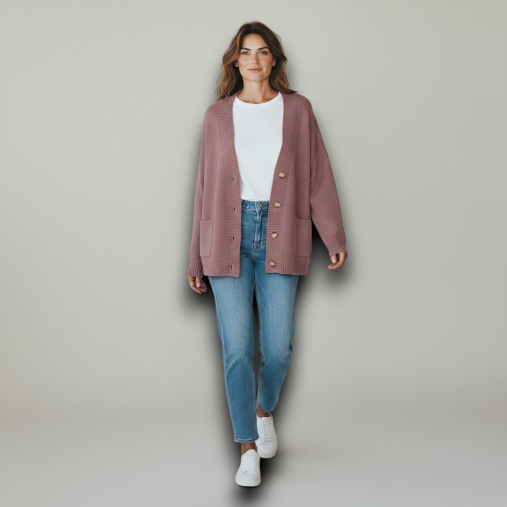 Purple Snow Cardigan Sweater Womens L Mauve Soft Cozy Minimalist Layering